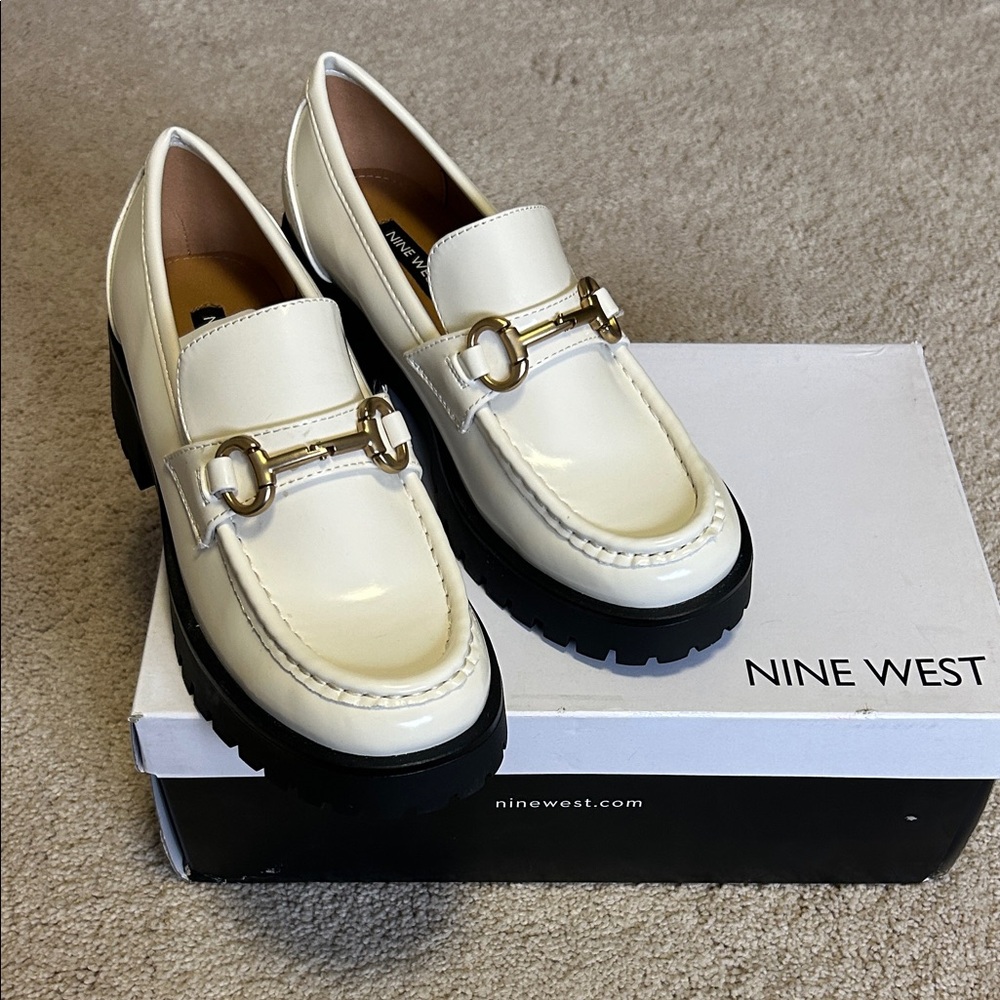 NWT-Nine West Allmy Ivory Loafers with Gold Accent